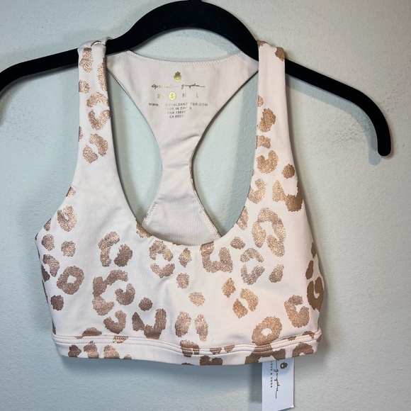 Spiritual Gangster Leopard Print Sports Bra - Cream and Gold - Picture 1 of 13